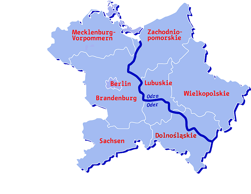 Karte der Oder-Partnerschaft / Mapa Partnerstwa-Odra; CC BY-SA 3.0, Wikimedia Commons, User: EisJ